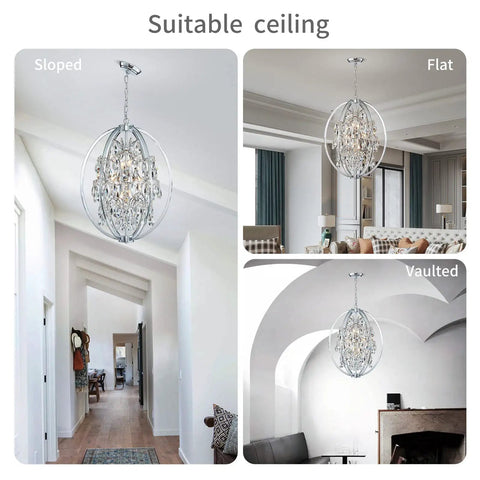 Large Modern Globe Crystal Chandelier With 9 G9 Bulbs Not Included Adjustable Hanging Light Fixture Suitable for Various Ceilings