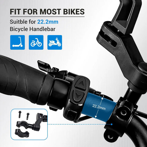 Close-up of 22.2mm handlebar fitting bracket from Dope EBike Handlebars Mirror Set, 360 Degree Adjustable Bicycle Rear View Mirrors.