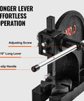 Beefy 0.5 Ton Manual Arbor Press for desktop stamping with cast iron construction, featuring a long lever and adjusting screw.