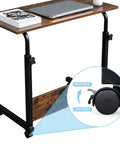 Mobile Side Table On Wheels Height Adjustable Laptop Cart For Living Room And Bedroom C Shaped Bed End Table With Edge Stopper