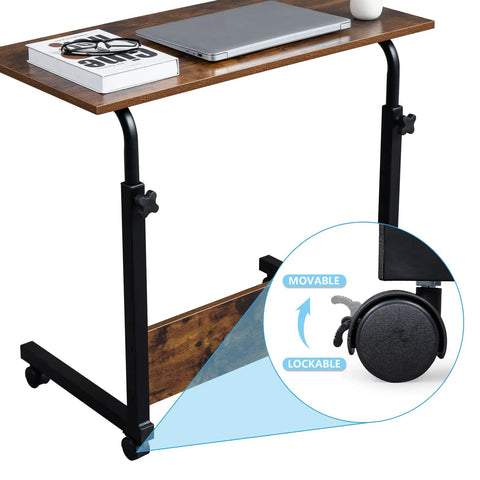 Mobile Side Table On Wheels Height Adjustable Laptop Cart For Living Room And Bedroom C Shaped Bed End Table With Edge Stopper