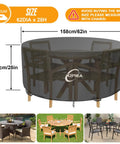 Heavy Duty Round Patio Table Cover Waterproof UV Resistant No Tears No Fading Fits 62 Inch Diameter Tables Up To 28 Inch High