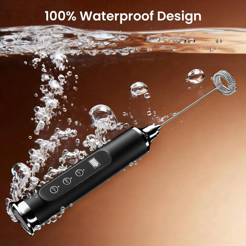 Rechargeable Milk Frother Wand For Coffee Handheld Electric Whisk IPX6 Waterproof One Touch Self Cleaning Cordless Drink Mixer