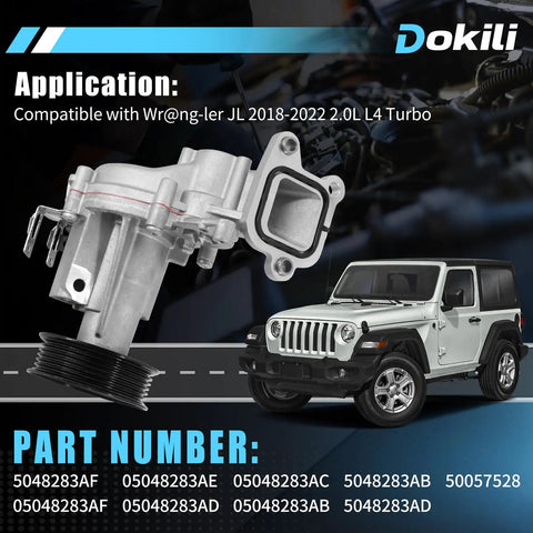Top Tier Heavy Duty Engine Water Pump For Jeep Wrangler Jl 2.0L Turbo, featuring direct fitment and durable design.