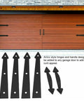 Premium Magnetic Garage Door Hardware Kit 6 Piece Set For Barn Style Doors Offers Legit Tough Steel Build And Buttery Smooth Damping Action With A Deadset Magnetic Grip For Slick Daily Operation. Arrow style hinges and black handles on barn doors.