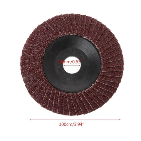 Close-up of Six Pack 100 mm Polishing Wheel Disc Set For Grit Angle Grinder And Wood Lathe Chuck Adapter, showing measurements.