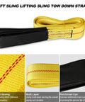 2-pack lifting strap, yellow eye-to-eye web sling, 2 in x 6 ft with black reinforced end.