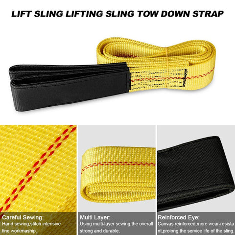2-pack lifting strap, yellow eye-to-eye web sling, 2 in x 6 ft with black reinforced end.