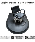 Top Shelf Anti Fatigue Salon And Barber Mat Heavy Duty Flex Black Non Slip Flooring Made In Usa under a salon chair.