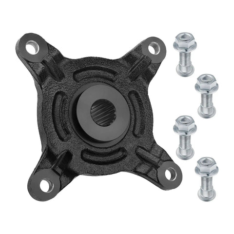 Front Wheel Hub And Studs Forged Steel Bearing Assembly Trail Ready Direct Bolt Upgrade For Ranger Utv black hub plate with silver bolts.