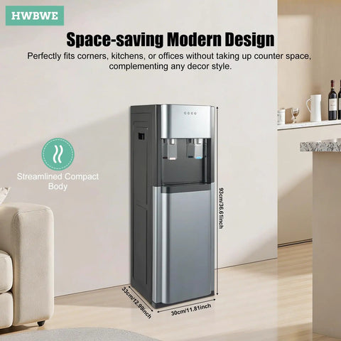Bottom Loading Water Cooler Dispenser With No Heavy Lifting Three Temperature Settings For 5 Gallon Bottles in dark gray by sofa