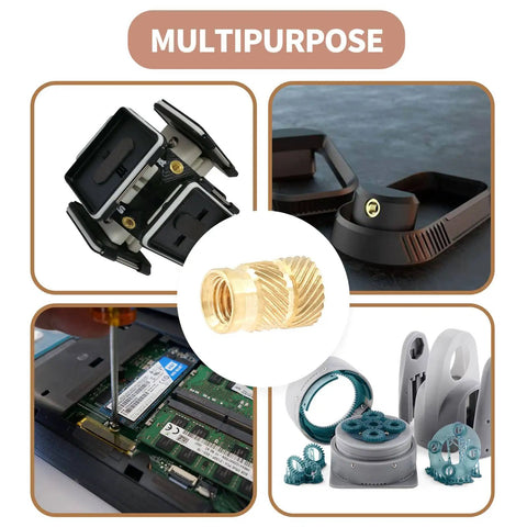 M5 Brass Heat Set Threaded Inserts Kit for Plastic 3D Printing in various applications.
