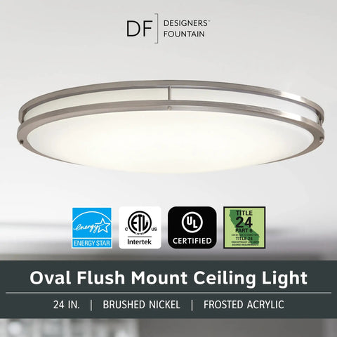 Brighten Any Space With A 24 Inch Oval Flush Mount LED Ceiling Light Dimmable 2800 Lumens Adjustable 3000K 4000K 5000K Brushed Nickel Finish