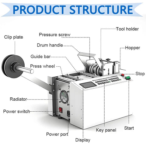 USZWBY Automatic Heat Shrink Tubing Cutter Machine 300W Microcomputer Control showing product structure and components.