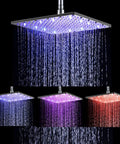 12 Inch LED Rainfall Shower Head With Dope Temperature Sensing Lights, 3 Color Indicators Blue Purple Red, High Pressure