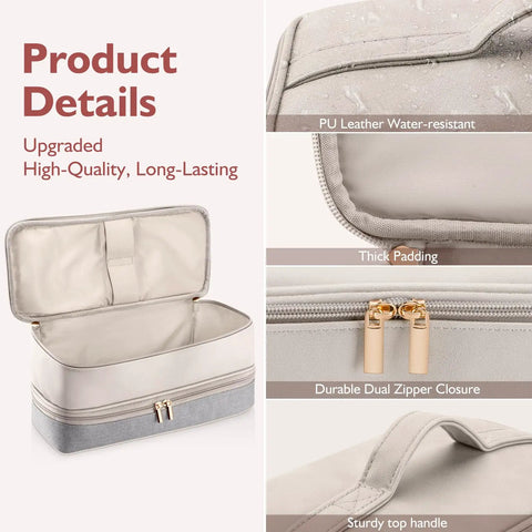Travel Hair Dryer Case With Double Layer Storage Fits Revlon And Most 110V Dryers Flexstyle Airwrap Fusion Brush And Styling Tools Built To Last On The Go Organizer Bag, featuring open interior, water-resistant PU leather, and dual zipper.