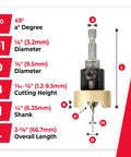 82 Degree Countersink With Tapered Drill Bit And Adjustable Depth Stop For No Marring Woodworking Quick Release Hex Shank Diagram