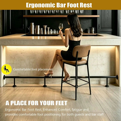 Premium Heavy Duty Black Stainless Steel Bar Foot Rail Bracket Kit offering ergonomic footrest support for indoor bars.