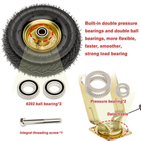 Heavy Duty Industrial Swivel Caster Wheels with Puncture Resistant Rubber tire, dual bearings, and hardware for carts.