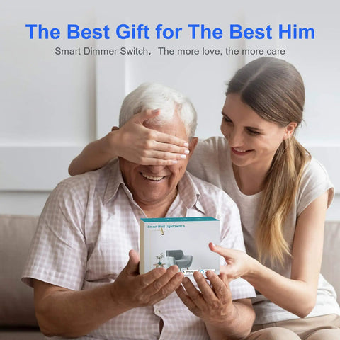 Woman gifting Smart 2 Gang WiFi Light Switch With Alexa Google Assistant And IFTTT Remote Control And Scheduling.