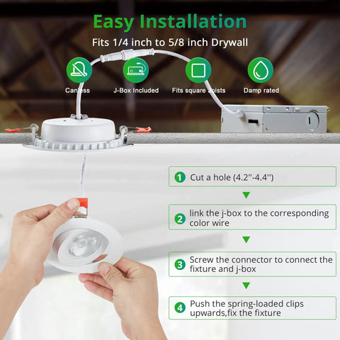 Installation steps for Six Pack Gimbal LED Recessed Lighting Four Inch 5CCT Adjustable 2700K to 6000K, 750 Lumens Can Lights
