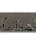 Rock Solid Wire Rope Sling Identification Tags built tough as nails, stainless steel marker plate showing capacity details.