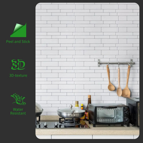 Peel And Stick Backsplash Tiles Self Adhesive Subway Tile Sheets In Off White With Grey Grout 10 Sheets Shiny Finish Easy Diy Install