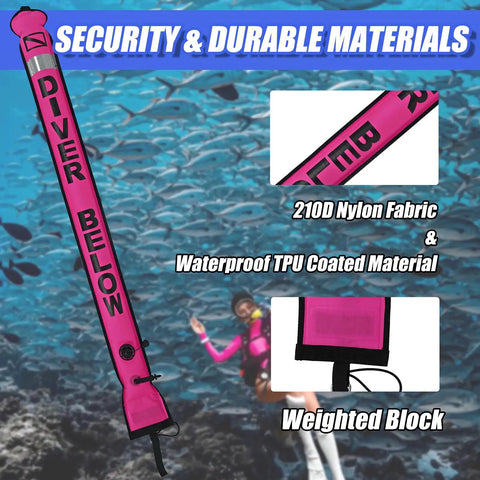 5ft Surface Marker Buoy Set For Scuba Diving With Inflatable Signal Tube And Reflective Strip Open Bottom Float Includes 100ft Dive Reel And Clip For Safer Snorkeling And Underwater Navigation Pro Grade Gear