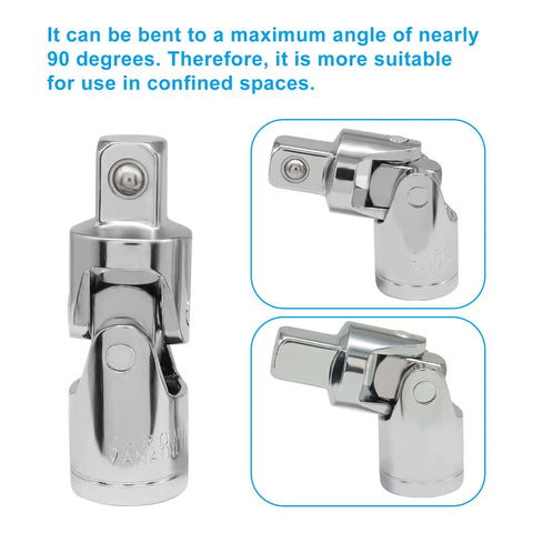 Universal Joint Socket Set With Ball Spring Design Three Piece One Quarter Inch Three Eighths Inch And One Half Inch Chrome Vanadium Steel