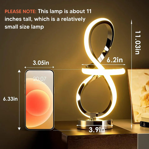 Modern Spiral Music Note Table Lamp With 7 RGB LED Colors Touch Control Dimmable Nightstand Light beside smartphone