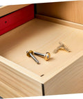 Sleek Hidden Brass Barrel Hinges For Jewelry Boxes And Wooden Cabinets, 25-Piece Set displayed inside wooden drawer