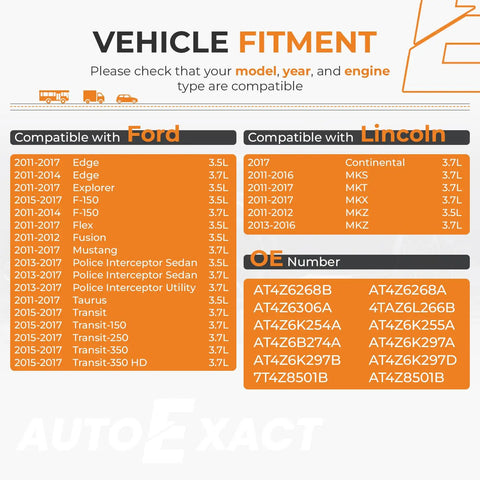 Vehicle fitment chart for Timing Chain Kit With Water Pump Tensioner Guide For Ford Edge Explorer F150 Flex Mustang Taurus Transit Lincoln 3.5L 3.7L V6 DOHC Engine Replacement AT4Z6268A