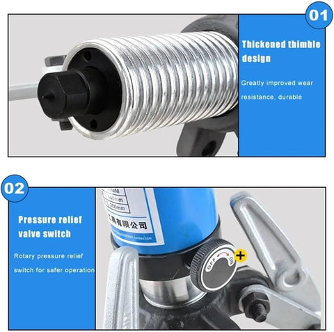 Detail view of the pressure relief valve switch on Heavy Duty Forged Steel Hydraulic Gear Puller Featuring Quick Swap Two Or Three Jaws Bearing Separator.