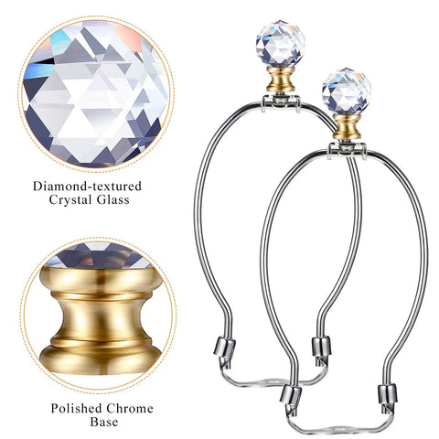 Crystal Lamp Finials 2 Pack Diamond Textured Glass Knobs With Clear Top Caps Polished Chrome Base And 1-3/4 Inch Shade Screws Gold Base Accent For A Slick Modern Table Lamp Upgrade, diamond-textured glass and chrome gold base.