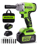 Cordless One Half Inch Impact Wrench Kit With 300 Foot Pounds Torque, Brushless 20V Power, 4Ah Battery, 10 sockets