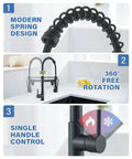 LED Kitchen Faucet With Pull Down Sprayer In Matte Black Stainless Steel, Single Handle, showcasing modern spring design and controls