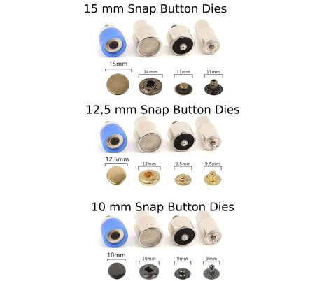 Pro Grade All In One Hand Press Fastener Kit for Rivets Eyelets Grommets and Snap Buttons, 15mm, 12.5mm, 10mm dies shown