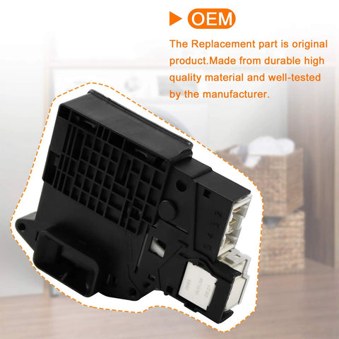 Washer door lock switch assembly, black plastic with white connector, for LG front-load and Kenmore 796-series washers
