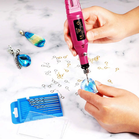 Electric Corded Hand Drill Kit With Pin Vise Set Pro Grade 17 Drill Bits 10 Collets 200 Screw Eye Pins for jewelry crafting