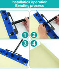 Hands using 15.25 Inch Sheet Metal Hemming And Bending Tool For Roofing Panels And HVAC Duct Fabrication with rulers, step-by-step process