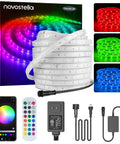 49.2ft Smart LED Outdoor Rope Light With Music Sync RGB, App Control And RF Remote, Weatherproof IP65 kit components displayed