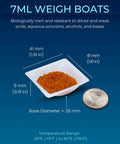 Disposable 7ml Weigh Boats In A 125 Pack Small Plastic Trays For Lab Weighing Dishes Polystyrene Food Safe Antistatic Lightweight And Durable For Mixing Measuring And Weighing Powders Liquids Supplements And Food Samples, shown with 41 mm size