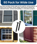 Sixty Pack Three Inch Vinyl Shutter Fasteners Heavy Duty Shutter Locks Rock Solid Grip Dead Simple Install Weatherproof Pegs on varied surfaces.