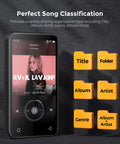 72GB WiFi MP3 Player With Bluetooth 4.0 Inch Full Touch Screen MP4 Player With Speaker showing music classification options