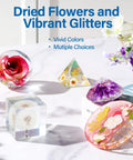 Epoxy Resin Art Kit With Silicone Molds, 16oz Resin, 12 Color Glitter, Dried Flowers set showing vibrant glitter crafts.
