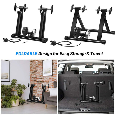 Indoor Bike Trainer Stand With Magnetic Flywheel For 26 To 28 Inch Road And Mountain Bikes Folding Stationary Bicycle Trainer