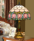 Cozy Pink Tulip Tiffany Style Stained Glass Table Lamp 12 Inch Wide 18 Inch High With Aluminum Base E26 Bulb Included