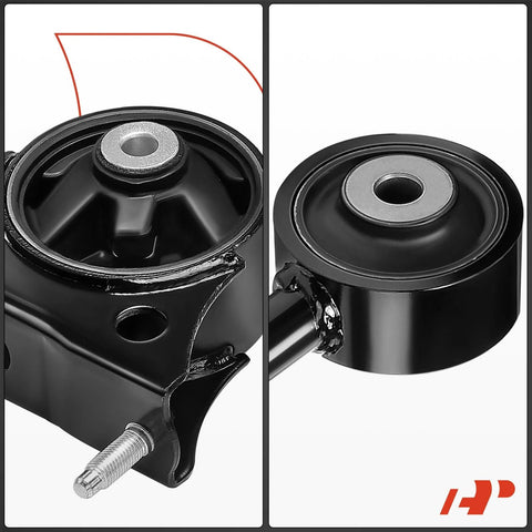 A-Premium 4-piece engine motor mount kit; front view shows black metal housing with bolt, close-up shows rubber bushing.