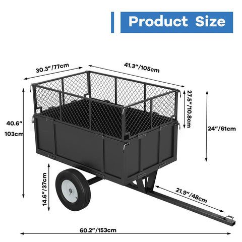 Product dimensions of Heavy Duty Utility Dump Cart With 750 Lb Capacity And 17 Cu Ft Steel Bed, Collapsible Mesh Sides.