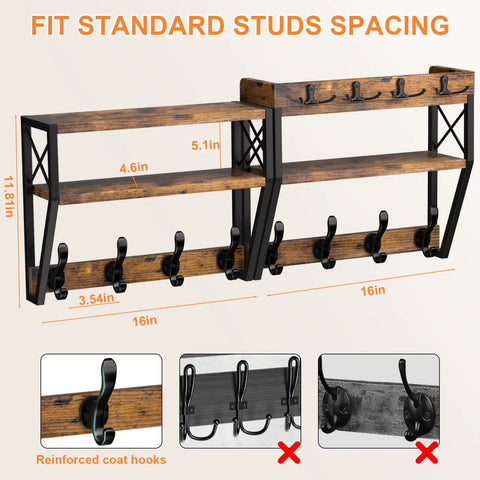 32-Inch Wall Mount Coat Rack With Shelf Must-Have 4-In-1 Key Holder Mail Organizer 12 Hooks Entryway Storage